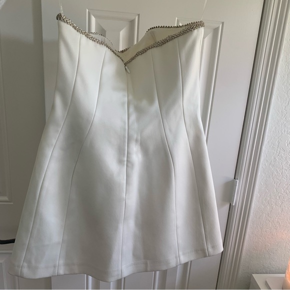 Ivory satin crystal strapless dress - Picture 7 of 9